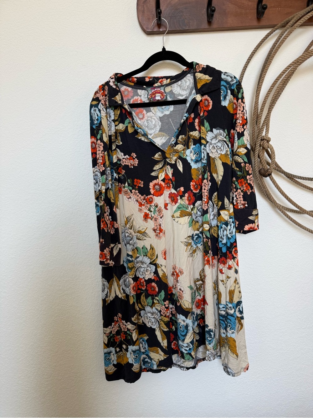 Johnny Was Floral Print Split-Neck Tunic Dress - Size L